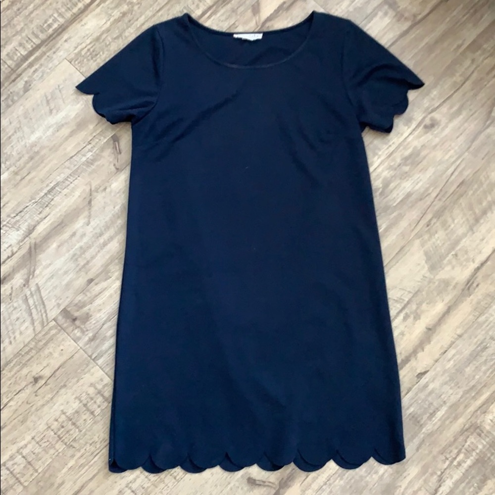 Scalloped Navy Swing Dress